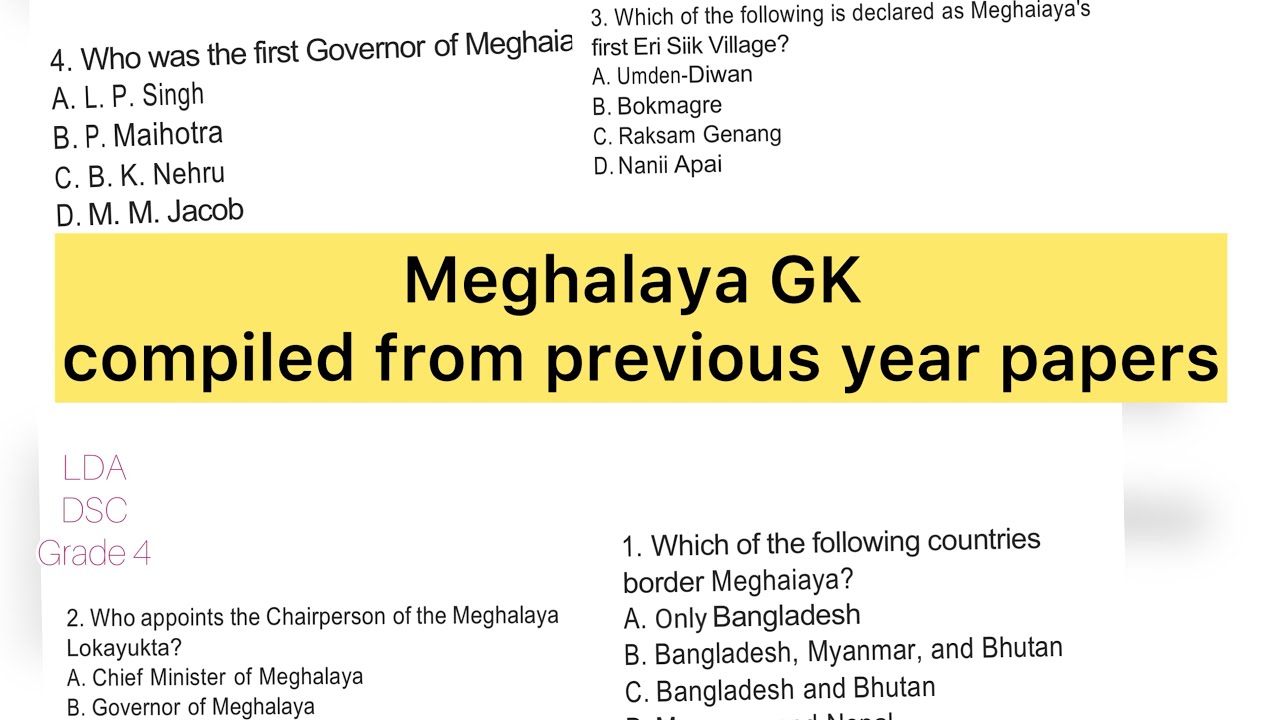 Meghalaya GK | Important Questions for MPSC, LDA, DSC exams| Previous Year MCQs|