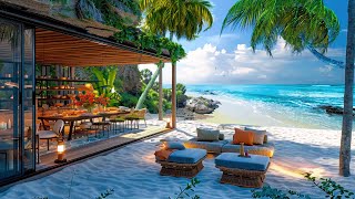 Relaxing Smooth Jazz Piano Music at Tropical Beachfront Retreat - Morning Ocean Waves & Serene Vibes