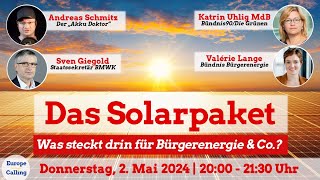 Europe Calling #188 “Das Solarpaket – Was steckt drin für Bürgerenergie & Co.?”