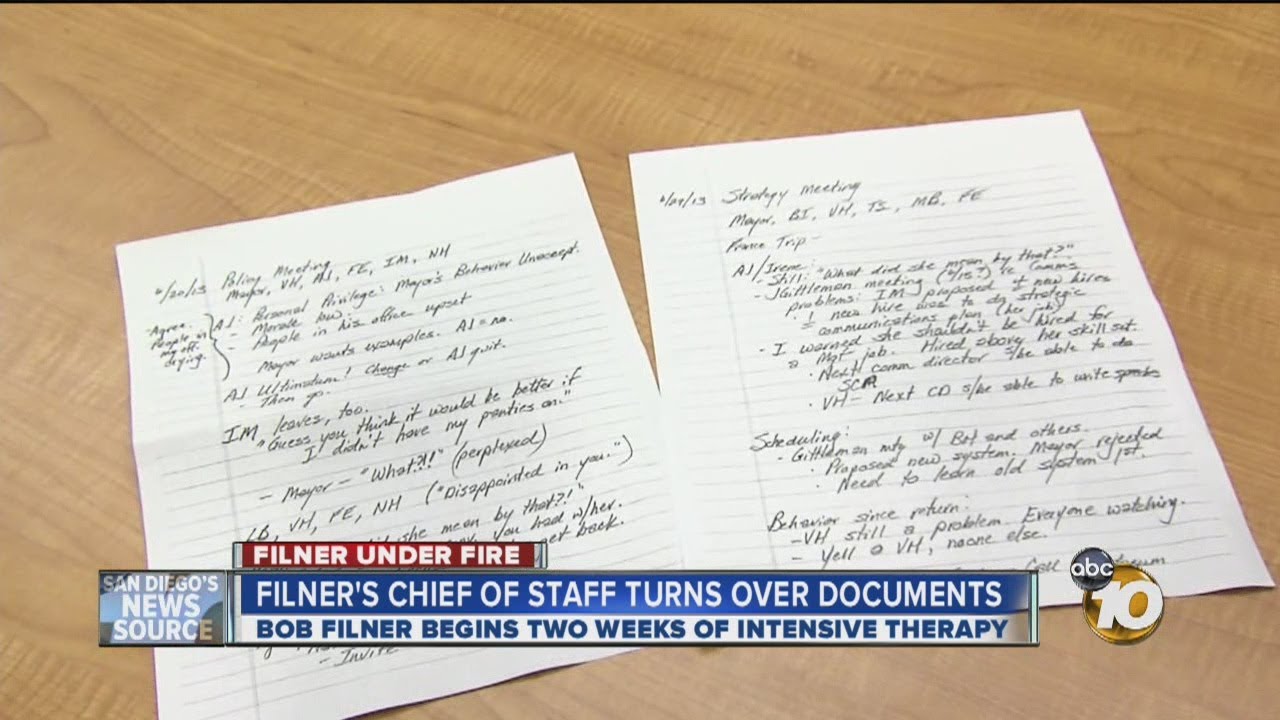 Mayor Bob Filner's chief of staff Lee Burdick turns over notes to City Attorney's Office