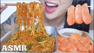 ASMR SPICY NOODLES + SALMON SASHIMI + FIRE SAUCE (EATING SOUNDS) NO TALKING | SAS-ASMR