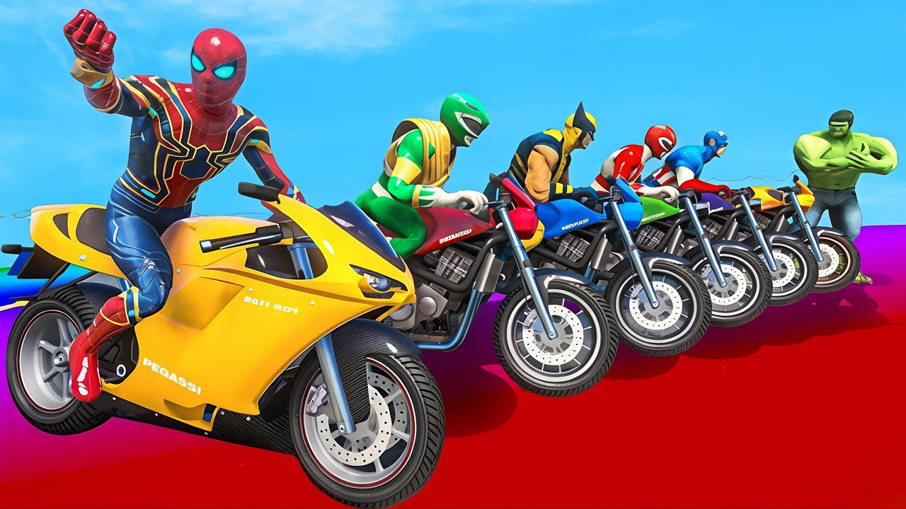 🔴 LIVE 🔥 Superhero Bike Racing! 🏍️ Spider-Man vs Hulk vs Flash vs Mario ...