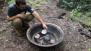 Off Grid Log Cabin: Digging A Small Root Cellar By Hand. Cooking Trout On The Fire. Part 1
