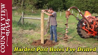 Setting posts for fence end brace These were the Hardest Post Holes I've ever drilled.