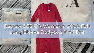 Review ZESICA Women's 2026 Fall Long Sleeve Bodycon Mini Dress Casual Square Neck Slim Fit Cocktail