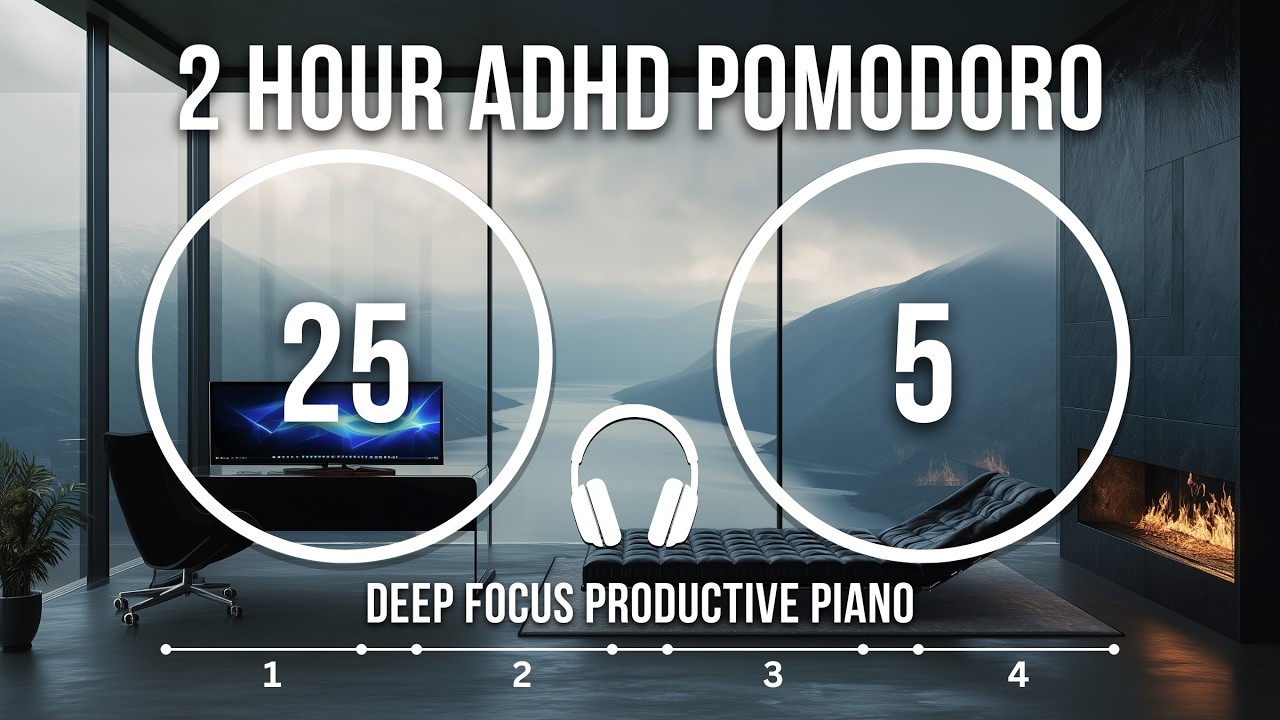 2 Hour ADHD Pomodoro Timer | 25/5 Study Timer | Deep Focus Productive ...