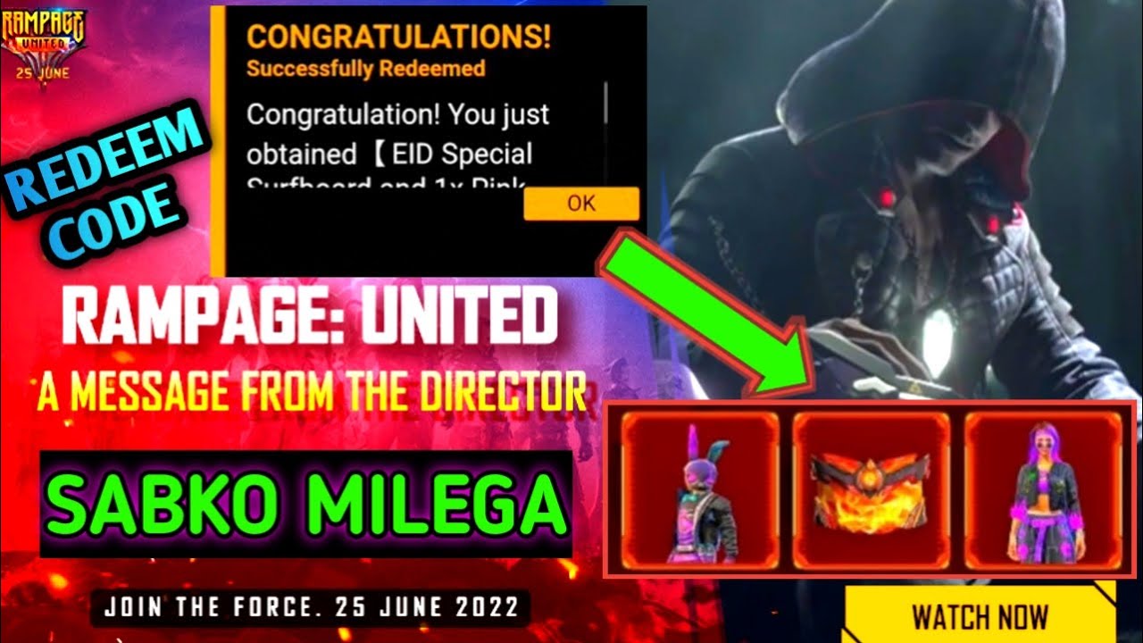 Free Fire New Redeem Code | Rampage Video Clipsmilestone redeem code | today redeem code free fire