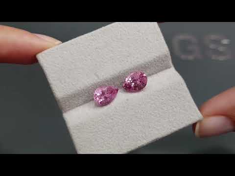 Pair of pink spinels in pear cut 3.48 carats, Tajikistan Video  № 2