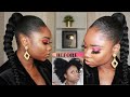 $1.99 SLEEK Braided Ponytail On SHORT 4C Natural Hair | Pink Glitter Makeup | Rihanna Inspired