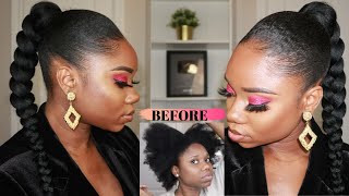 $1.99 SLEEK Braided Ponytail On SHORT 4C Natural Hair | Pink Glitter Makeup | Rihanna Inspired