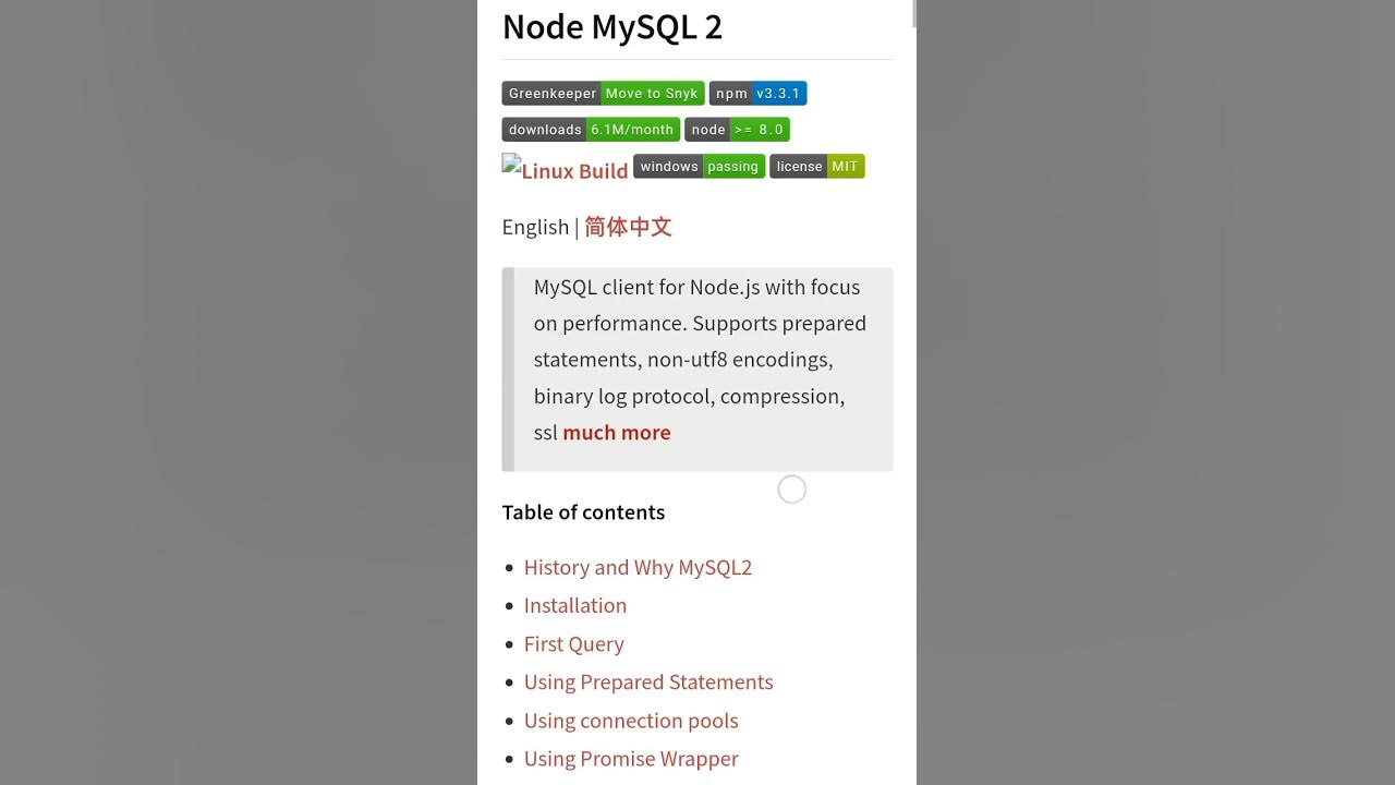 Mysql2 npm package npm node package youtube json resolve 