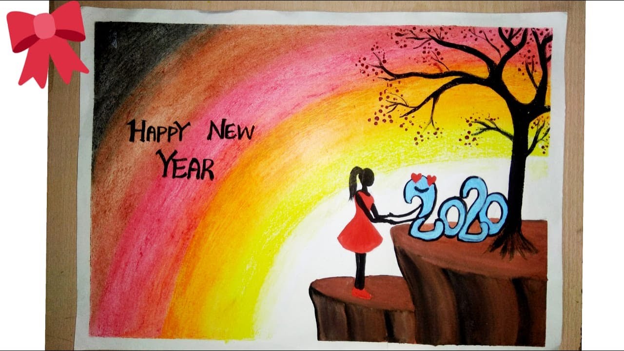 HAPPY NEW YEAR Drawing with oil paste colour with super ... HAPPY NEW YEAR Drawing with oil paste colour with super ...