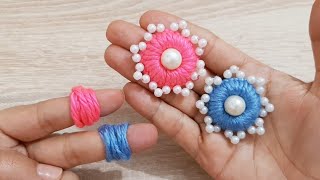 وردة جميلة وسهلة/ التطريز اليدوي/ Easy  flower with Hand Embroidery / amazing woolen flower ideas