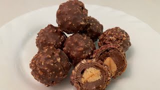 Homemade Ferrero Rocher - عمل فيريرو روشية في المنزل ورح تنصدمي شو استعملت لكورها