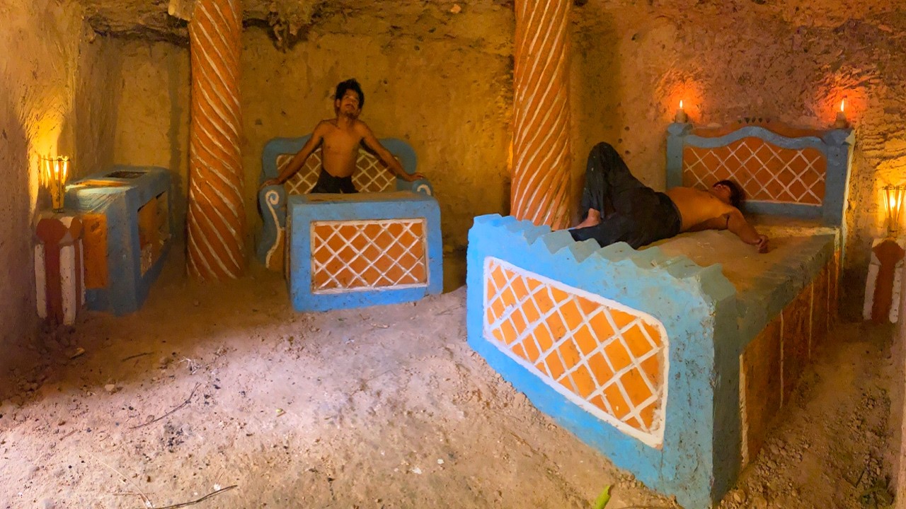 69Day Build Cave Platinum Underground House Bath Pool , Decoration Underground Private Living Room