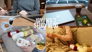 Study vlog / productive day📚🧶 / crochet / Waking up early / Studying at cafe