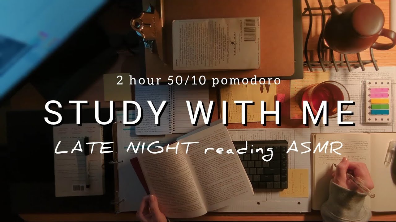 2 HOUR STUDY WITH ME 🌃 LATE NIGHT 🔥 fireplace ambience | study ASMR background noise pomodoro 50/10