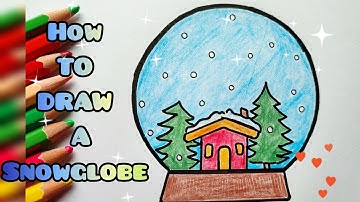 HOW TO DRAW A WINTER SNOW GLOBE //EASY DRAWING WITH PENCIL COLOUR