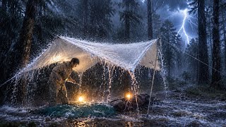 STRUGGLE SET UP A TENT IN EXTREME RAIN CAMPING AND BRUTAL THUNDERSTORM