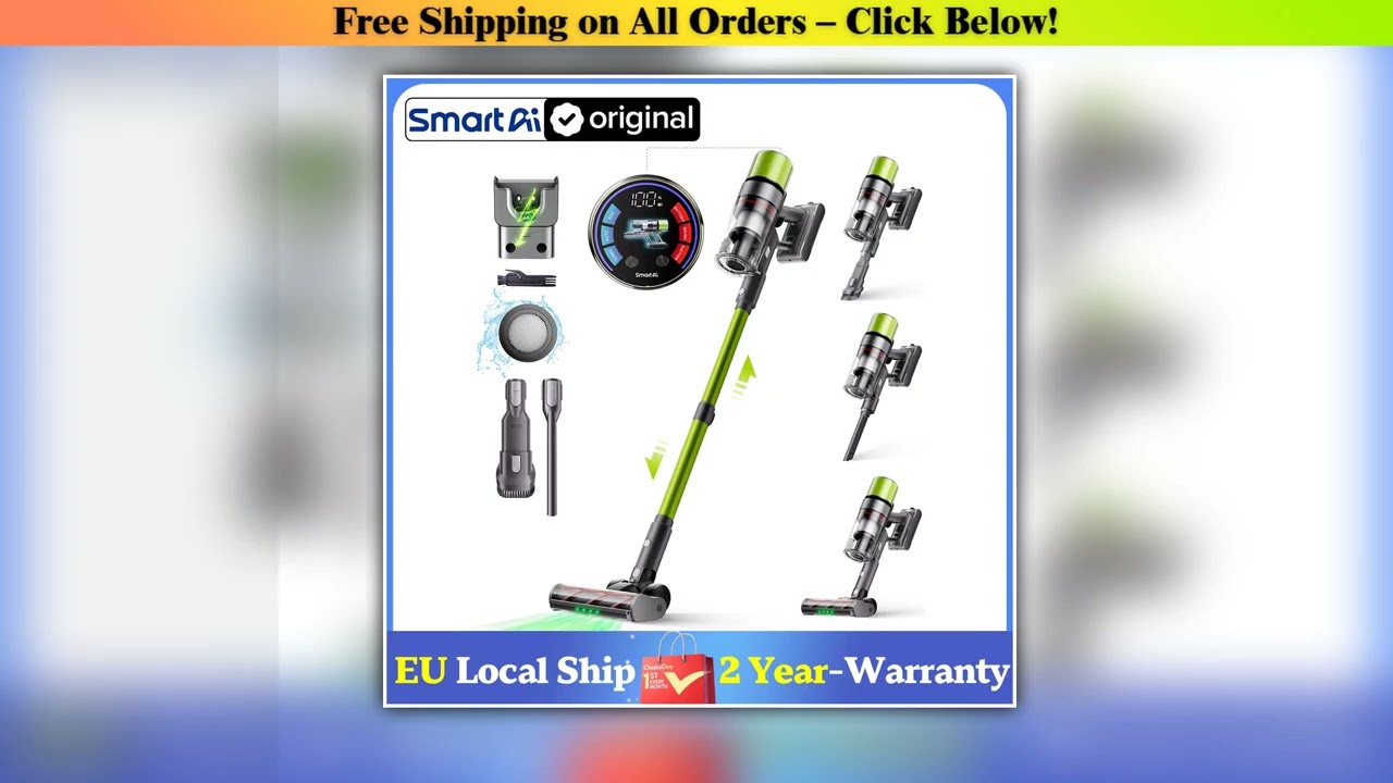 SmartAI V6 Cordless Vacuum Cleaner 65KPA 650W Powerful Stick Vacuum, 80Mins Ultra Long-runtime,