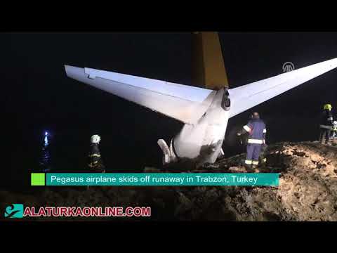 Pegasus airplane skids off runaway in Trabzon, Turkey