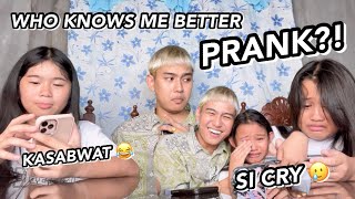 WHO KNOWS ME BETTER PRANK!!! (PURO MALI SI CHLOE UMIYAK 🤣😭) | Grae and Chloe