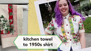 Upcycling a blouse by sewing vintage towels | Vintage sewing project + sew with me