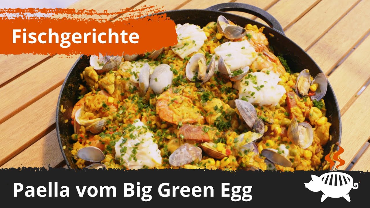 Paella auf dem Big Green Egg in der Pfanne (Gusseisen) 068 YouTube