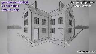 gambar rumah simpel perspektif 2 titik hilang | perspective drawing tutorial || @wah_ID channel