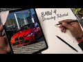 BMW M4 Car drawing outline 😍, how to draw BMW Car, step by step tutorial #vidoe #bmw #drawing