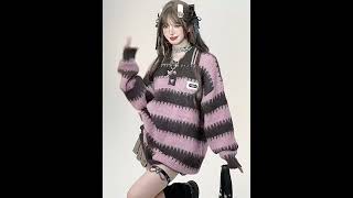 Sweet College Style Pullover Purple Striped Sweater #sweetgirl #kawaiifashion #aesthetic #softgirl