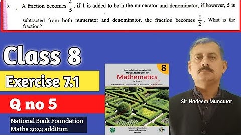 Class 8 Exercise 7.1 Q no 5 NBF Maths Ex 7.1 simultaneous equations word Problems Sir Nadeem Munawar