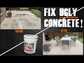 Give Your Ugly Concrete Patio a Makeover using SpreadRock by Daich and an air hopper!!  It's easy!