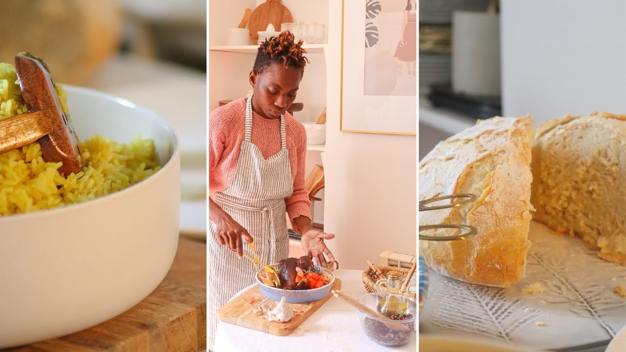PRÉPARER UN BON REPAS ÉQUILIBRÉ DANS MA CUISINE //RECETTE RIZ AU CURRY  & PAIN CUIT DANS UNE COCOTTE