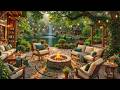 Soft Jazz Music for Stress Relief | Peaceful Lakeside Summer Porch with Crackling Fireplace