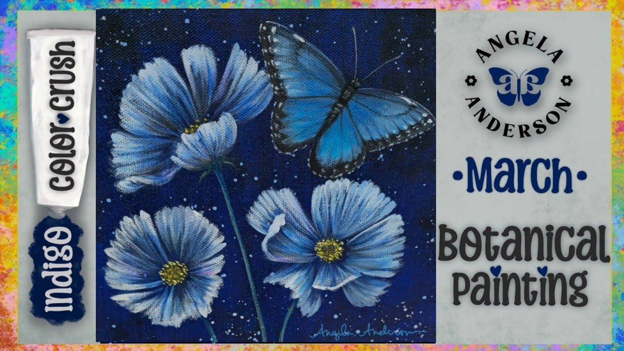 Indigo Blue Floral with Butterfly - Color Crush 2026 - Acrylic Painting Tutorial