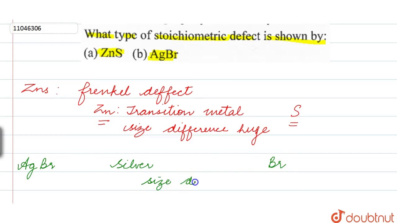 What Type Of Stoichiometric Defect Is Shown By:  (A) `Zns`   (B) `Agbr`