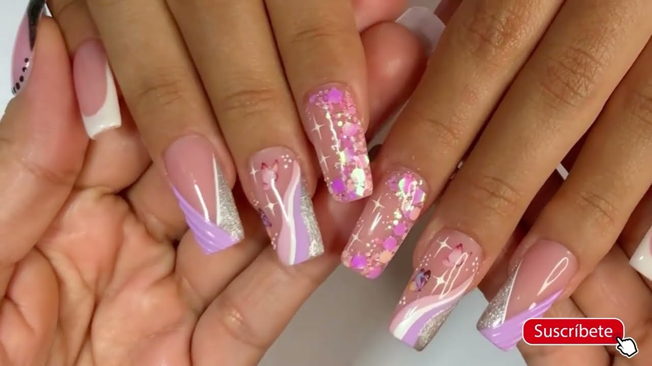 Uñas artificiales radiantes con decorado llamativo #uñas #uñasacrílicas #cursodeuñas #decoradodeuñas