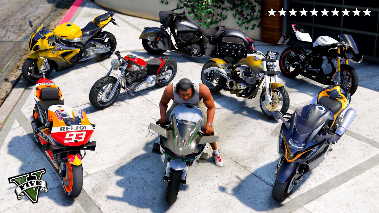 GTA 5 - 🔥 Stealing Luxury Super Motorbikes with Franklin! (Real Life Bikes #07)