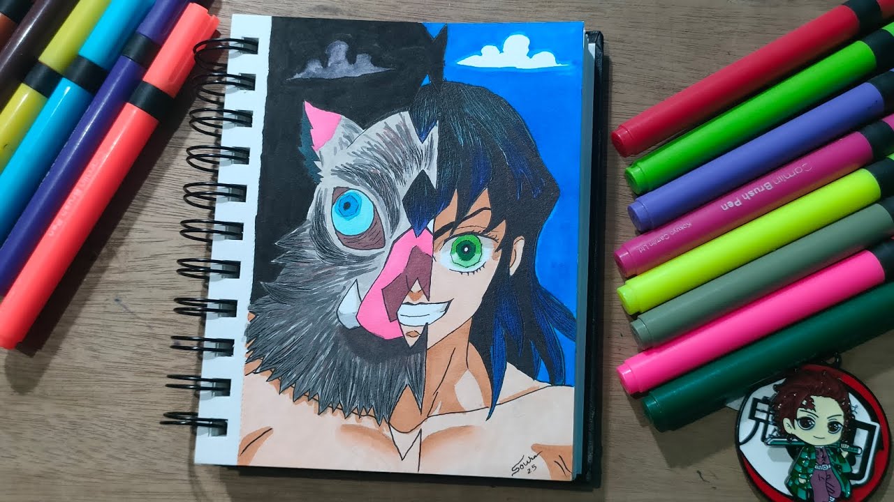 Inosuke drawing easy ll Demon Slayer ll Ohuhu alcohol marker ll - YouTube