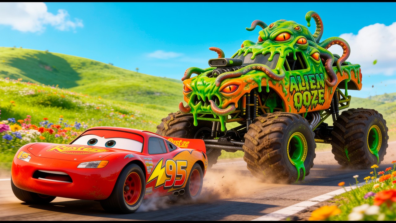 Epic Escape Lightning McQueen vs TOXIC ALIEN MONSTER TRUCK in BeamNG.Drive