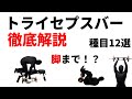 トライセプスバーを使いこなせ 徹底解説 種目12選 脚トレまで【上腕三頭筋基本種目3選】【上腕三頭筋以外の種目9選】フレンチプレス トライセプスエクステンション プルオーバー