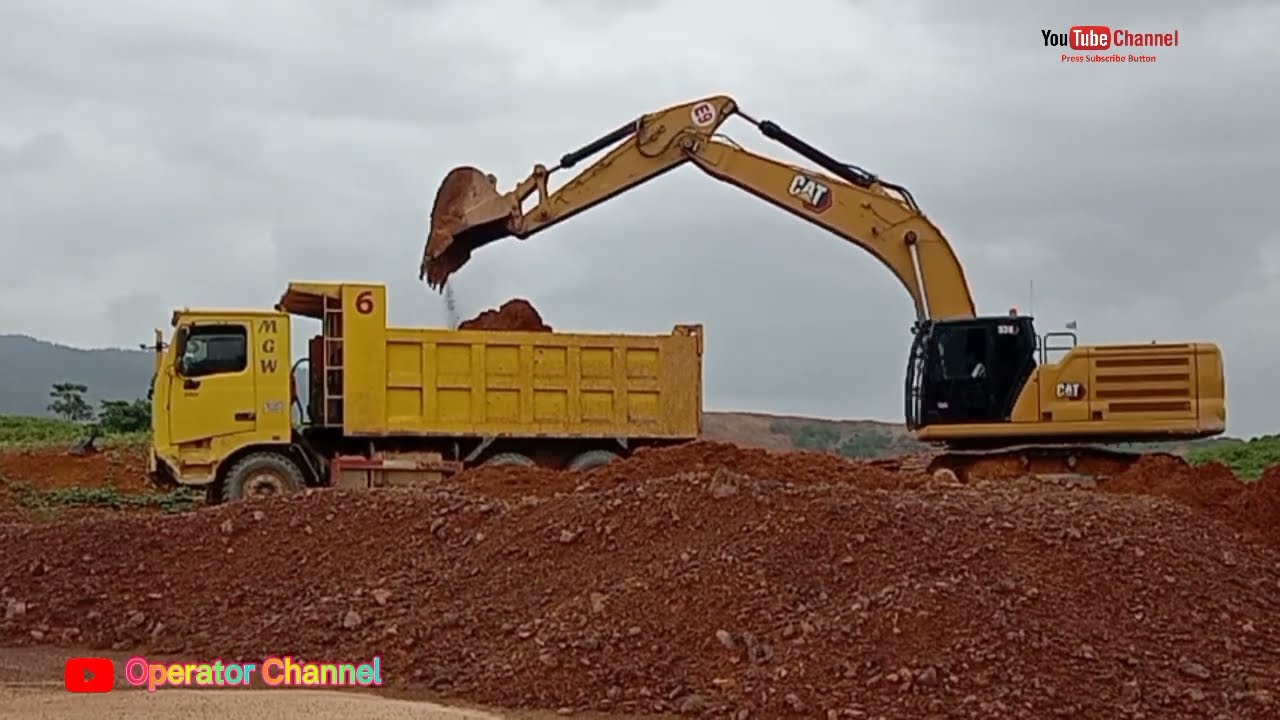 Excavator Trucks Working On The Dirt Mine Iron stone