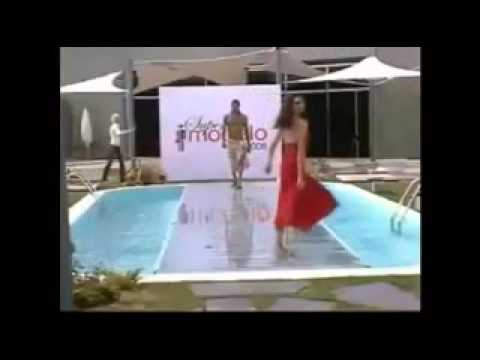 Model falls in swimming pool