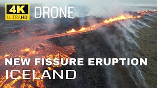 All volcano fissures seen from drone. Iceland eruption at Litlihrutur 2023 in 4K