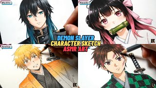 Demon Slayer All Characters Sketch Asmr Relaxing Anime Drawing No Talking