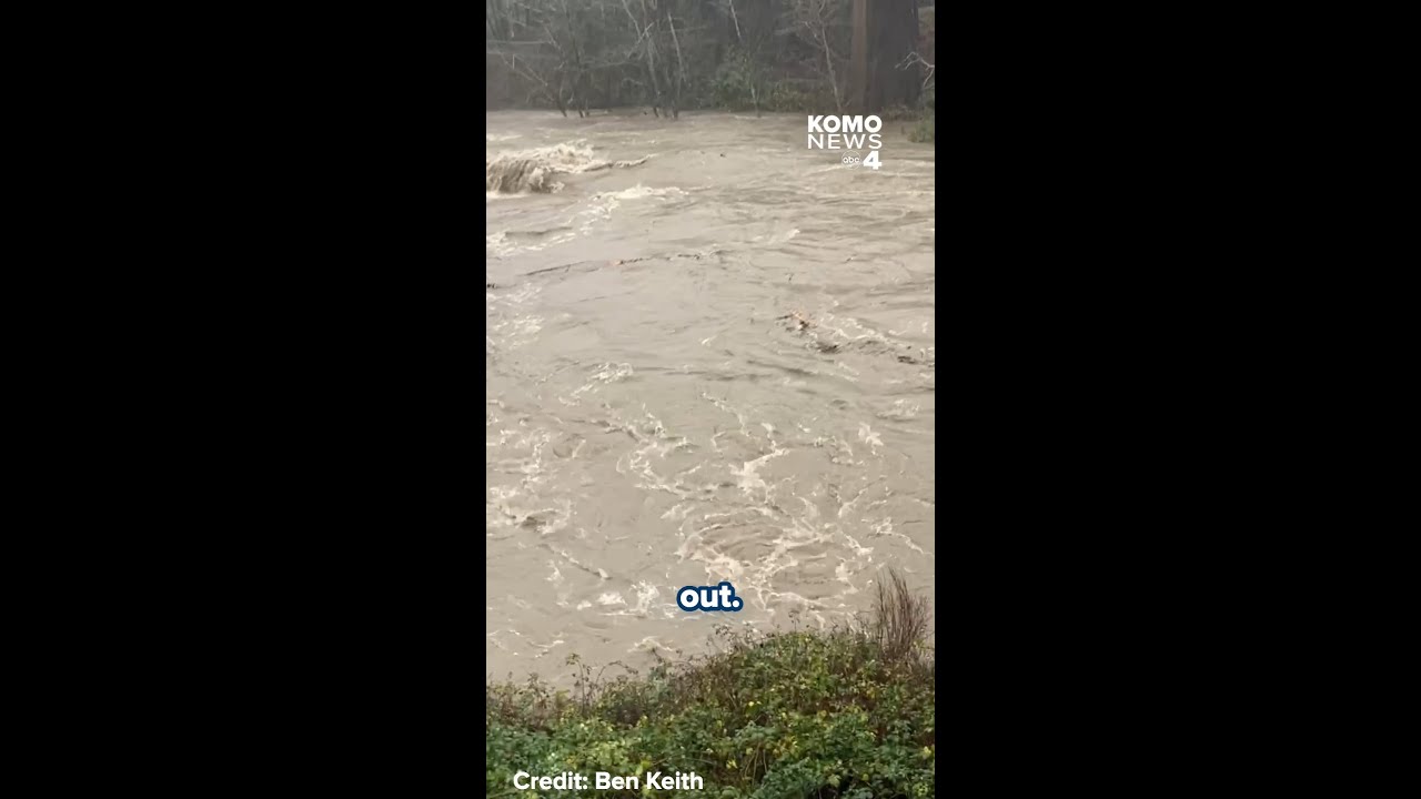 Skykomish River rages near Index, WA during severe flooding