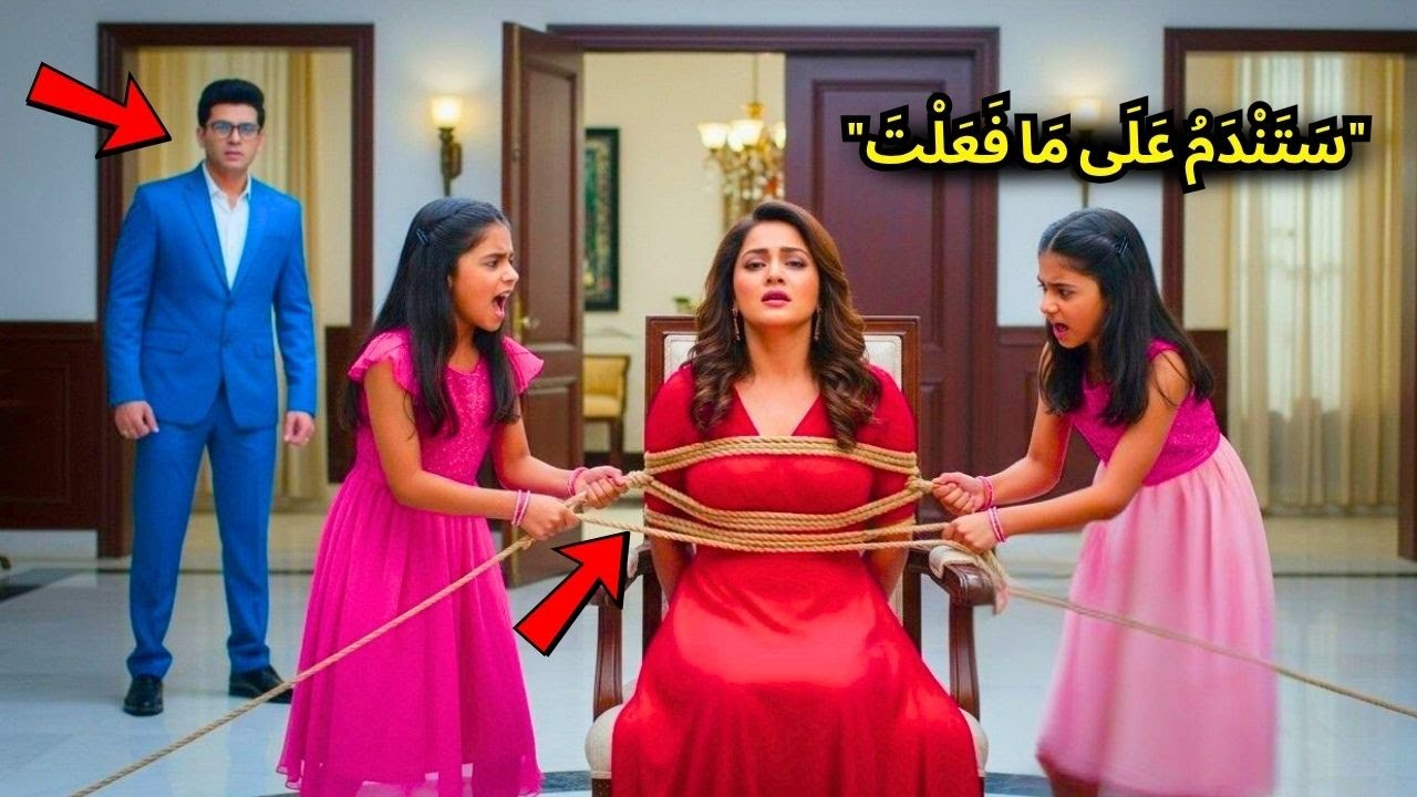 يصل مليونير مبكرًا ويرى ابنتيه التوأم وهما تربطان زوجة الأب الغاضبة...