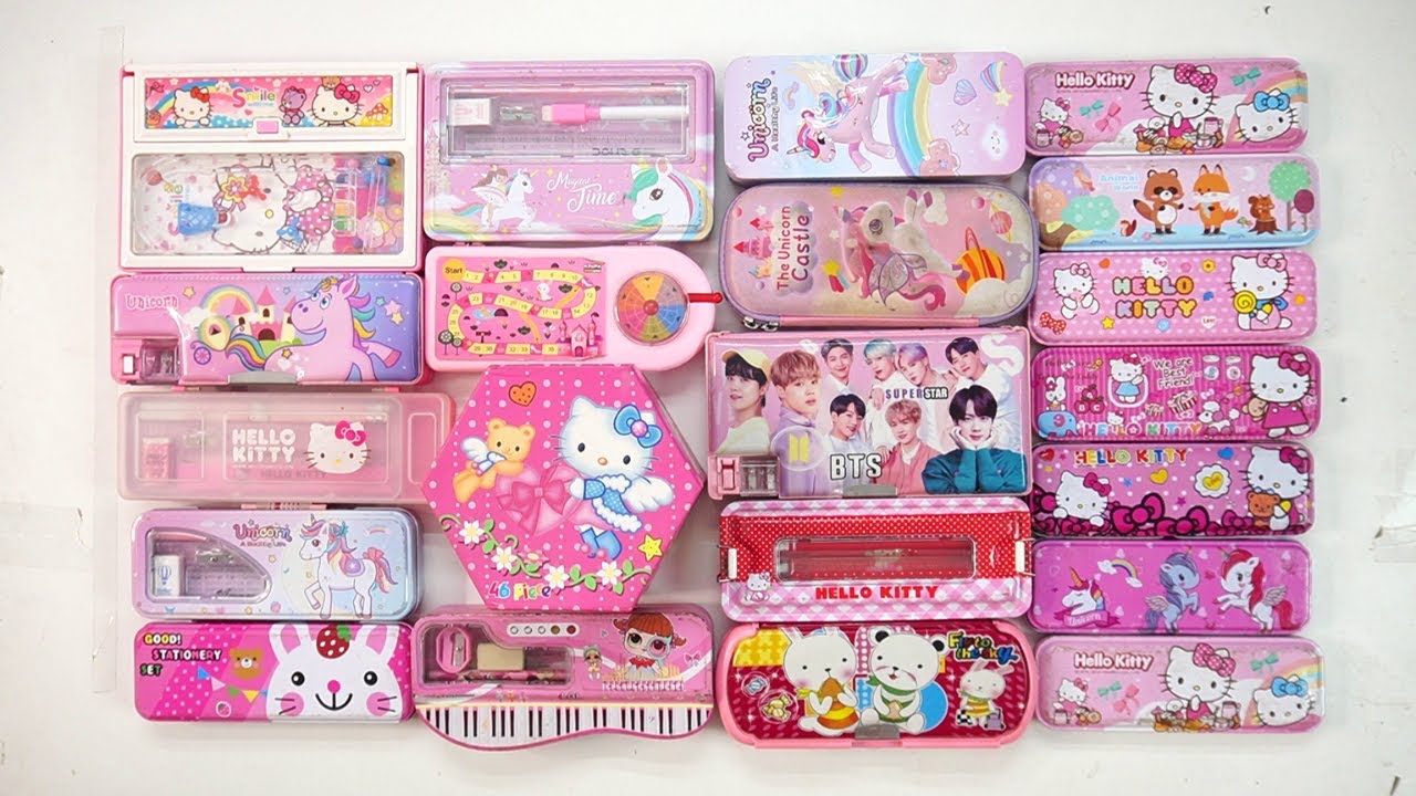 girls unicorn stationery collection 👋 geometry,unicorn,hello kitty,pencil box,sharpener,eraser