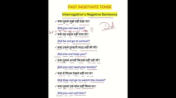 Past Indefinite Tense Interrogative Negative sentence with example | English Grammar | Tense part-1